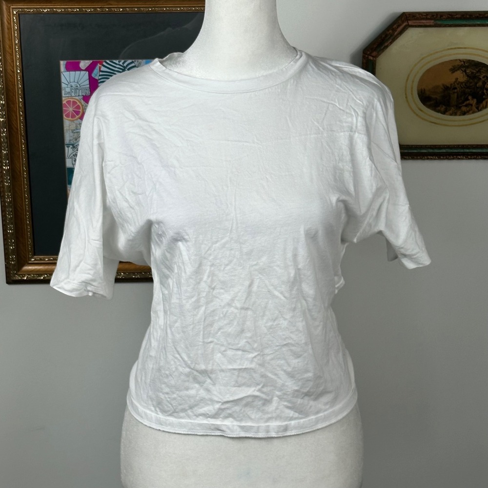a new day Cropped White Tee Shirt with Tie Back - SIZE S Casual Neutral